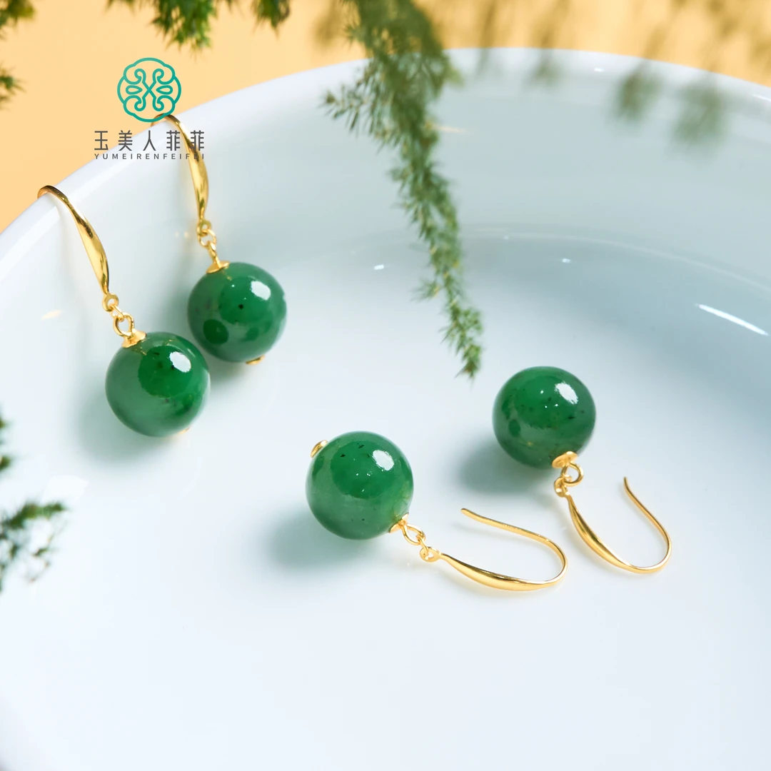 菲菲珠宝好*S925和田玉圆珠耳坠约12mm-多样性发一