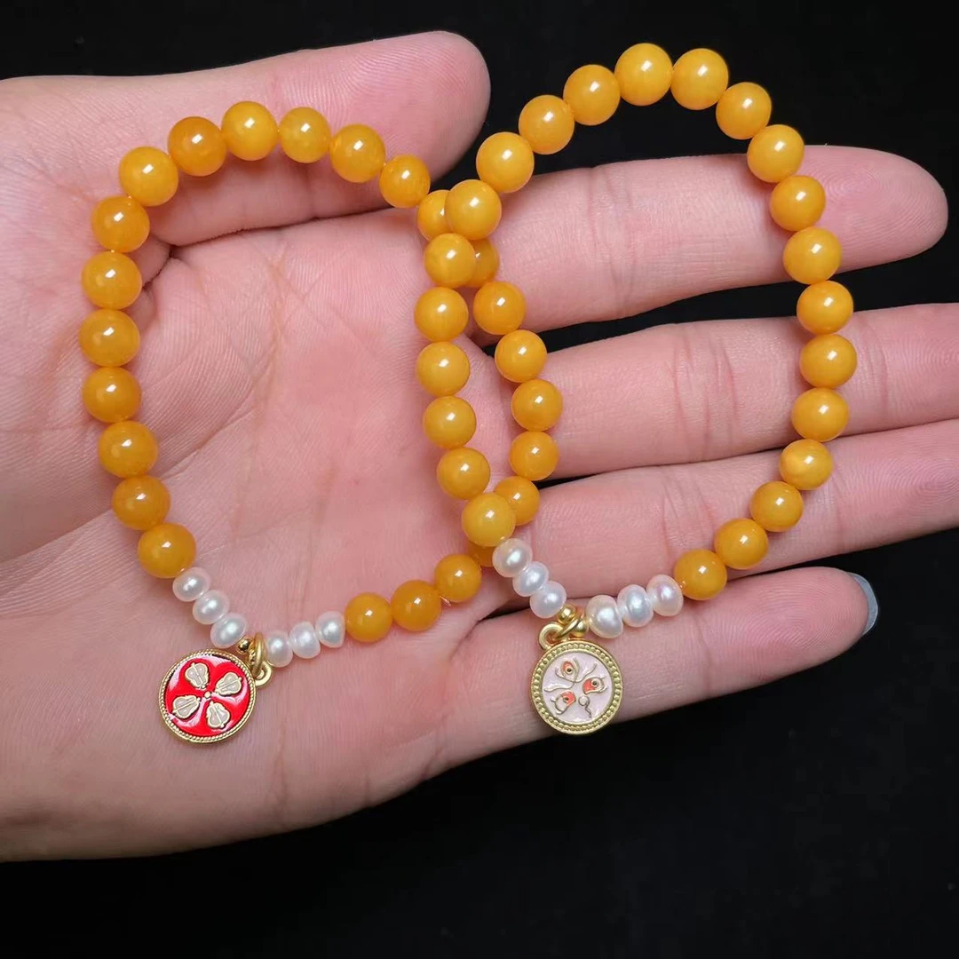 菲菲珠宝好*蜜蜡手串-圆珠约7mm-多样性发一