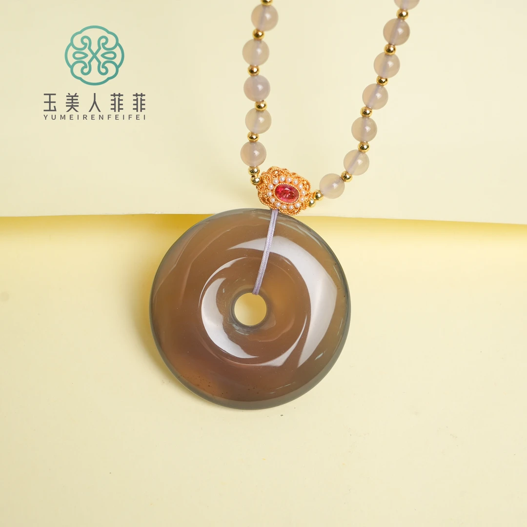 菲菲珠宝好*玛瑙平安扣吊坠约48mm