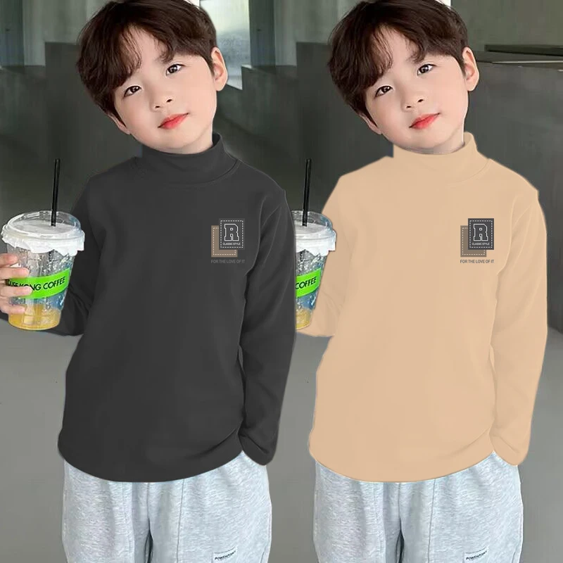 儿童德绒保暖打底衫男童中高领长袖秋冬季上衣