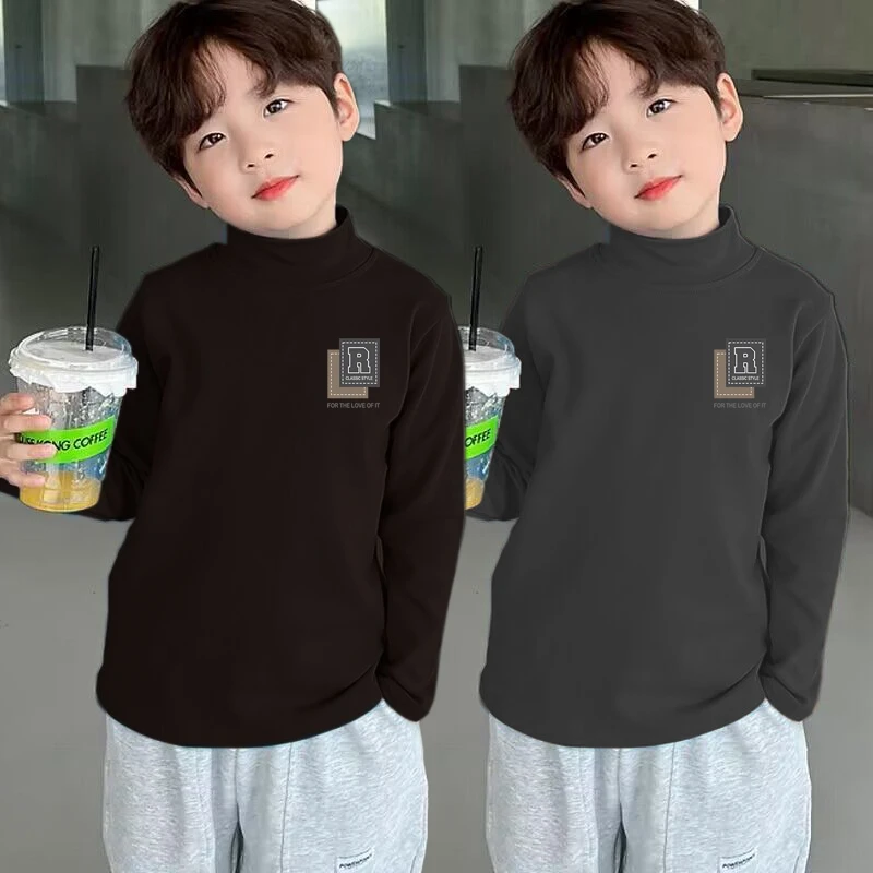 男童德绒保暖打底衫秋冬季加厚中大童半高领长袖t恤洋气上衣童装