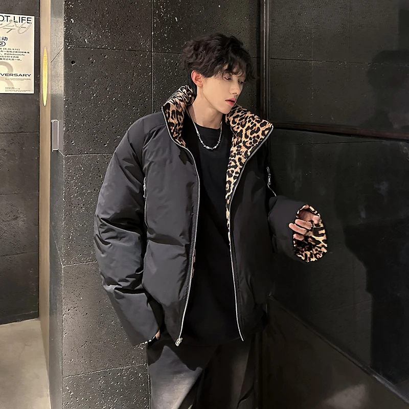 美式复古两面穿豹纹棉服外套男款秋冬高级感加厚保暖棉衣工装棉袄