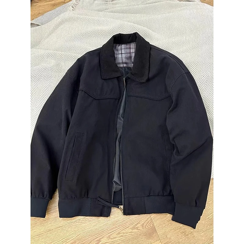 黑色底特律工装夹克男秋冬夹棉飞行员美式上衣高级感痞帅短款外套