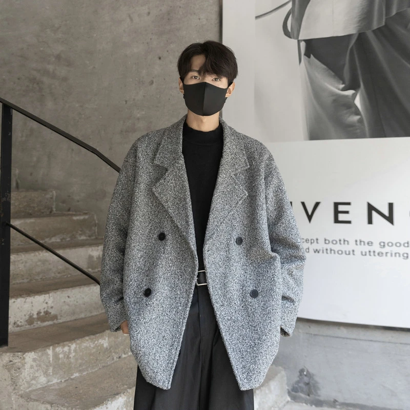 设计高级感克苏鲁短款毛呢大衣男士秋冬季款休闲英伦呢子风衣外套