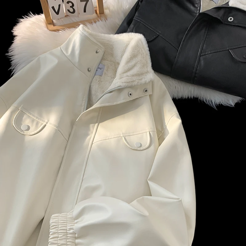 保暖搭子美式加绒加厚皮衣外套男士2025冬季新款cleanfit棉服夹克