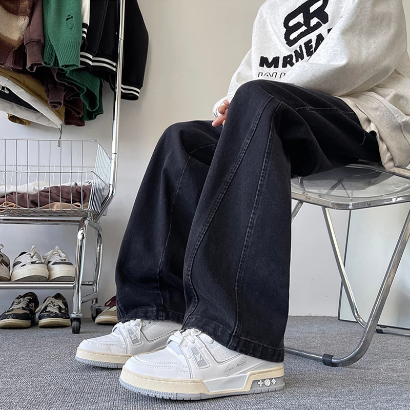 水洗黄泥牛仔裤男款秋冬季高街美式复古百搭裤子vibe风微喇直筒裤