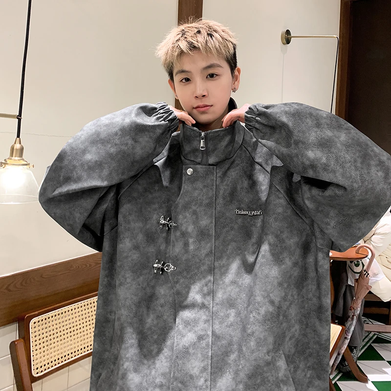 金属飞机扣皮衣外套男生2025春季新款痞帅潮牌美式复古宽松皮夹克