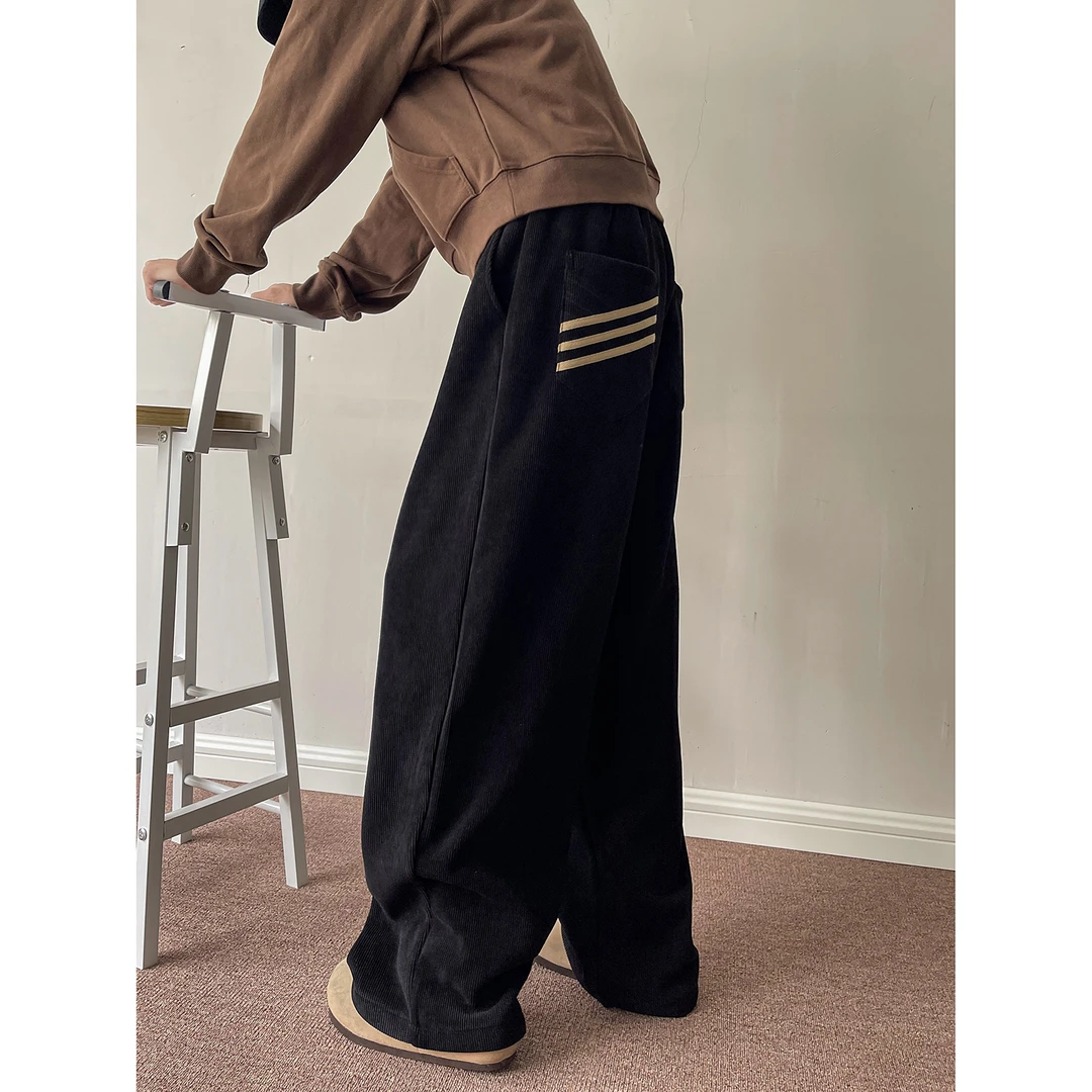 V37 黑色高级感休闲裤男2025秋冬季新款美式cleanfit阔腿运动裤子