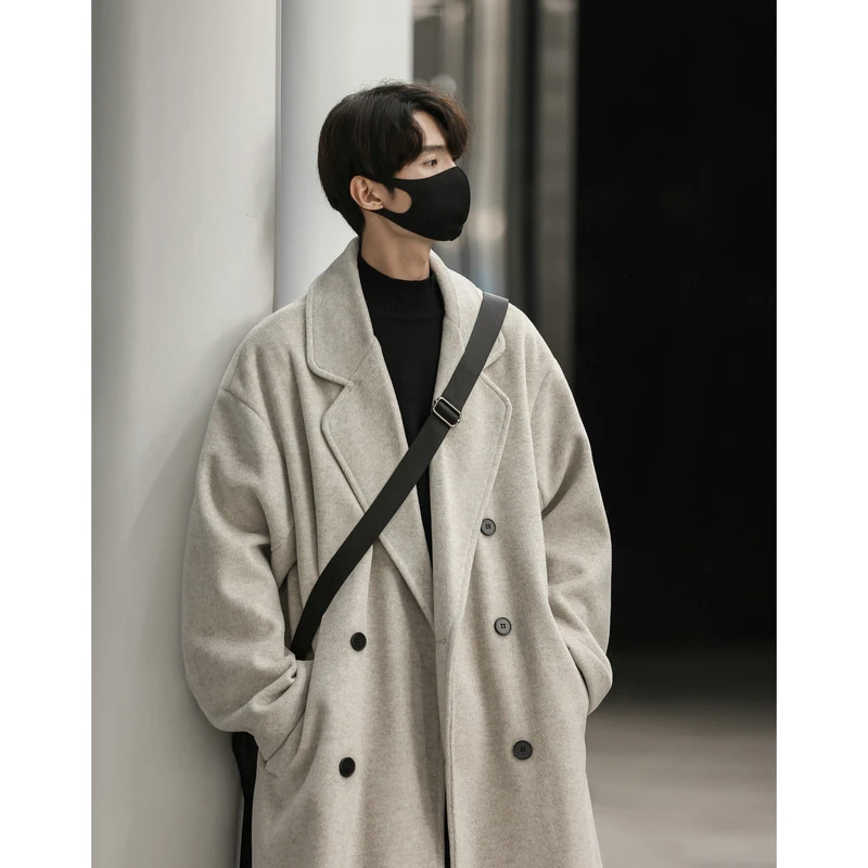 韩版高级感风衣男士秋冬中长款英伦风宽松大衣情侣潮流慵懒风外套