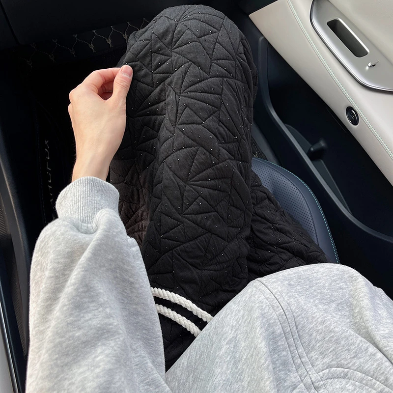 闪亮烫钻夹棉休闲棉裤男生冬季新款时尚潮流百搭高腰宽松保暖裤子