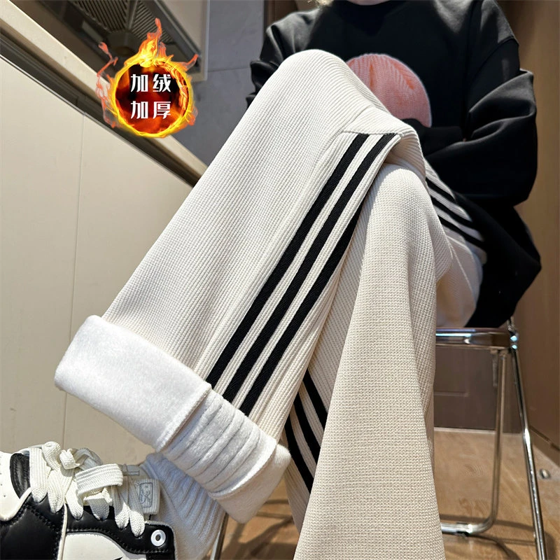 美式条纹运动休闲裤男士秋冬季潮流百搭卫裤宽松直筒阔腿显瘦裤子