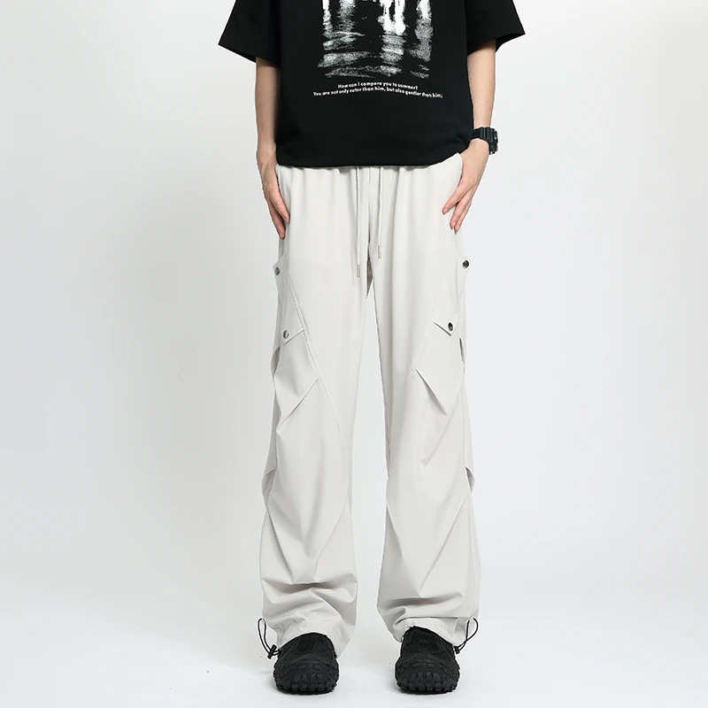 速干解构休闲裤男春秋季新款美式宽松直筒设计感简约潮流高街裤子