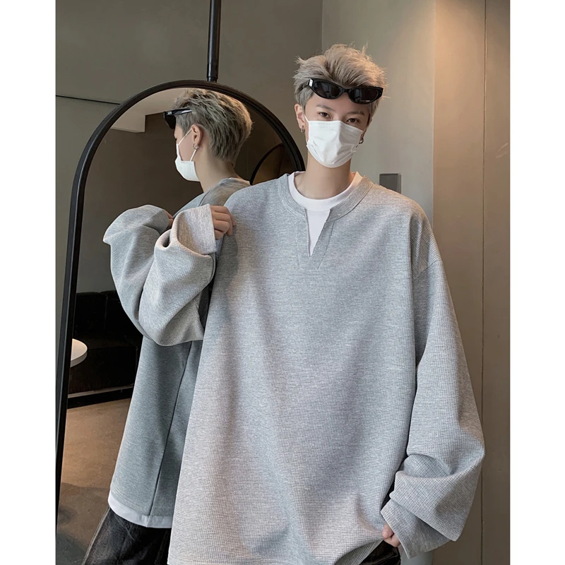 假两件长袖卫衣男春秋季新款宽松休闲青少年简约潮流圆领上衣外套