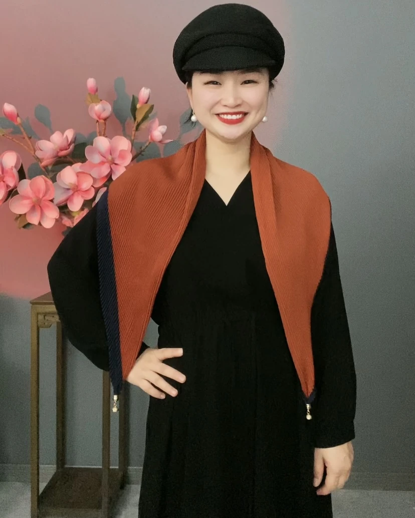 美丝宸新款菱形方巾磁力扣纯色围巾双面双色百搭不起皱多功能围脖
