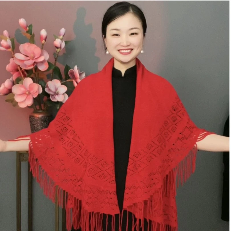 美丝宸秋冬百变针织流苏披肩贵妇多功能百搭洋气长款毛线围巾护肩