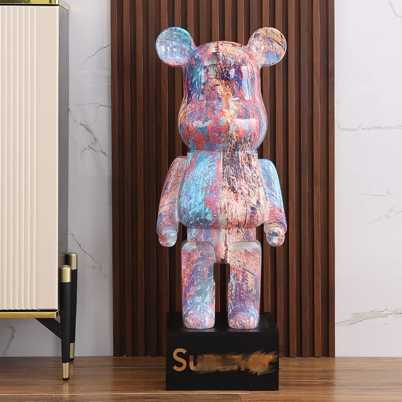 潮流轻奢大号摆件熊存钱罐纯手工水转印艺术创意落地摆件50cm80cm