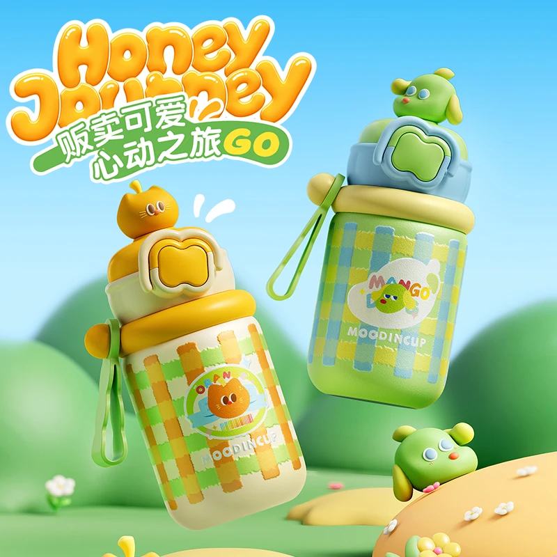 物生物果味保温杯新款可爱女水杯高颜值儿童上学便携专用吸管杯子