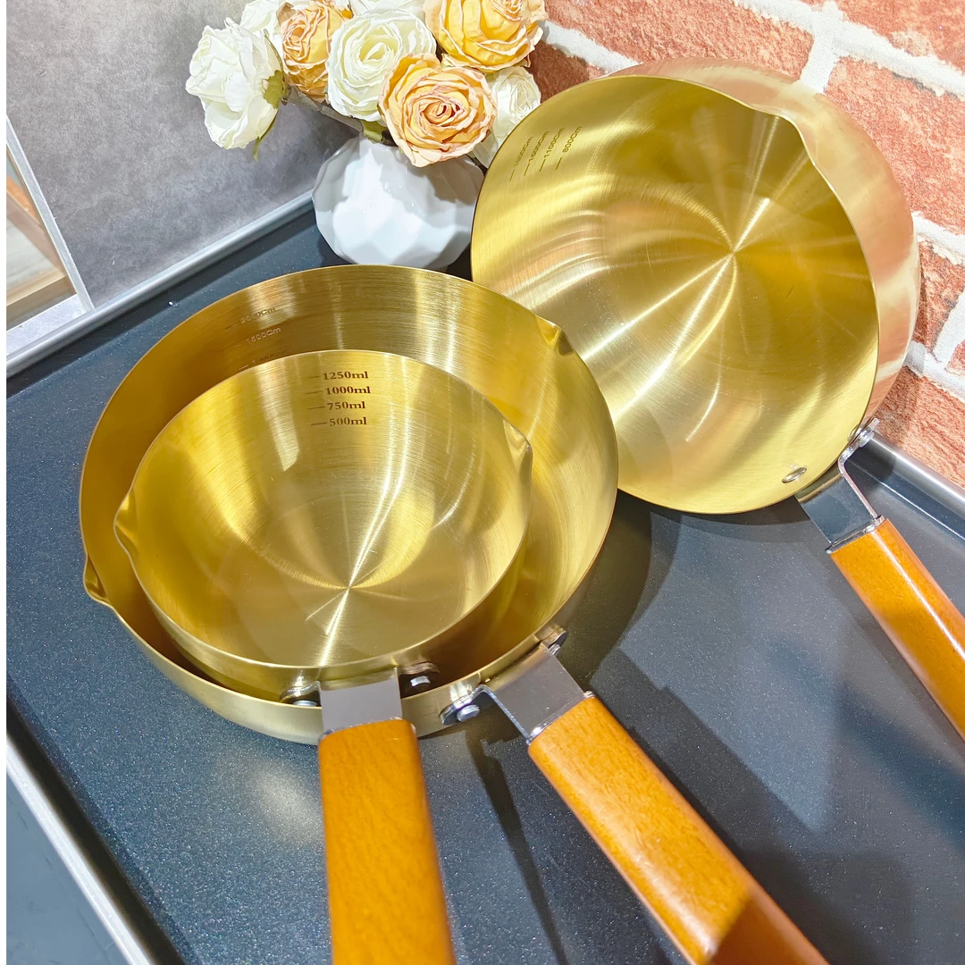 日式金色雪平锅宝宝辅食小奶锅煮面锅小锅汤锅燃气灶适用