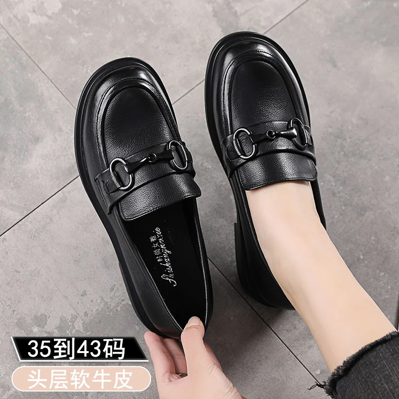 40 春秋季大码女鞋41-43真皮乐福鞋平底圆头单鞋软皮软底妈妈皮鞋