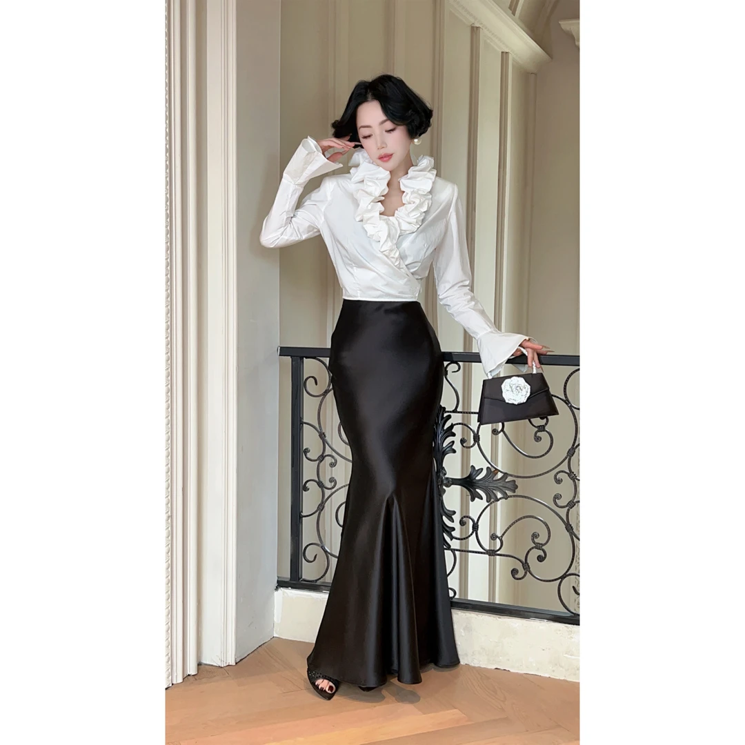 LYXJ【比利弗名媛】春季拉夫领白色衬衫10862