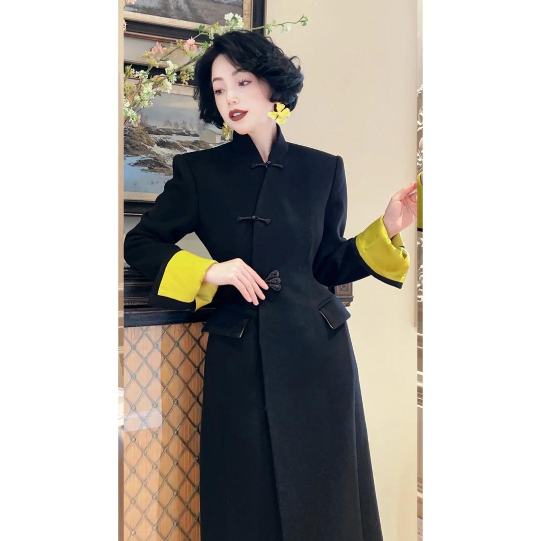 LYXJ【兰亭序】秋冬设计师新中式羊毛长款毛呢大衣10636