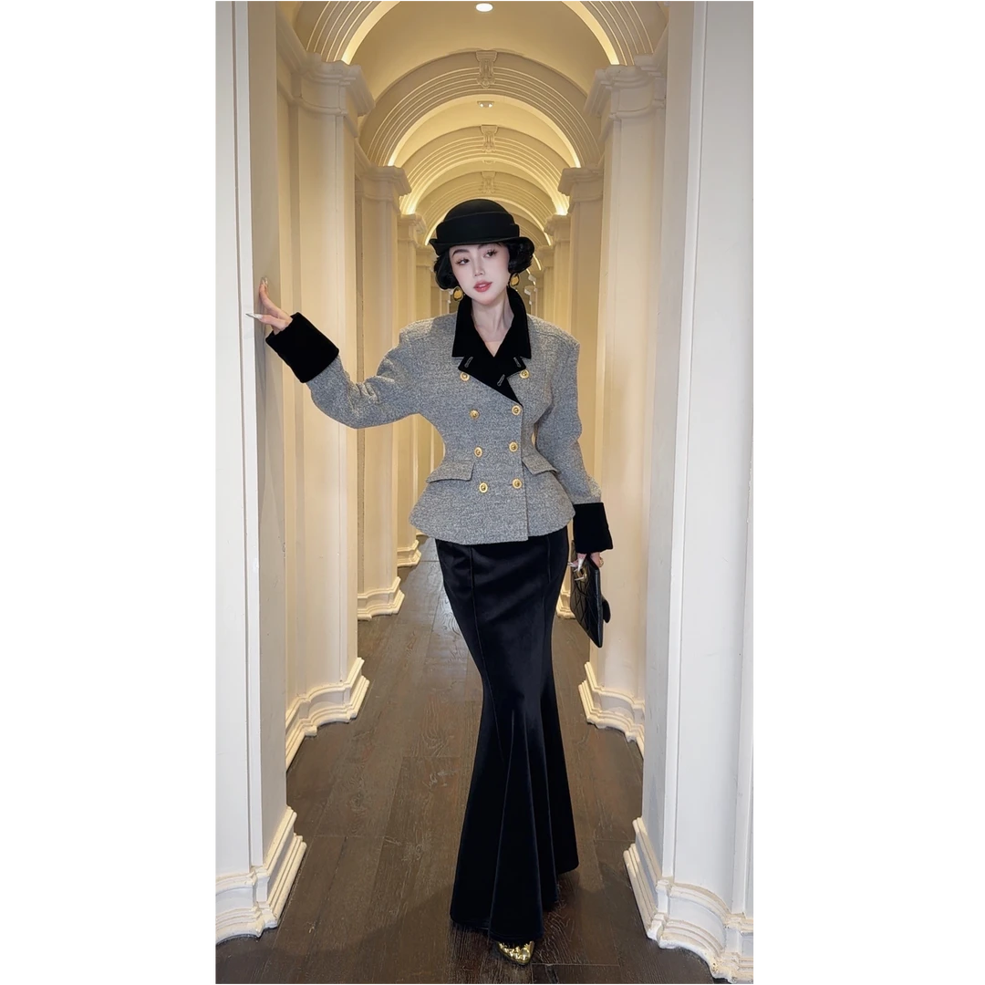 LYXJ【罗曼蒂千金】秋冬法式复古收腰外套11552