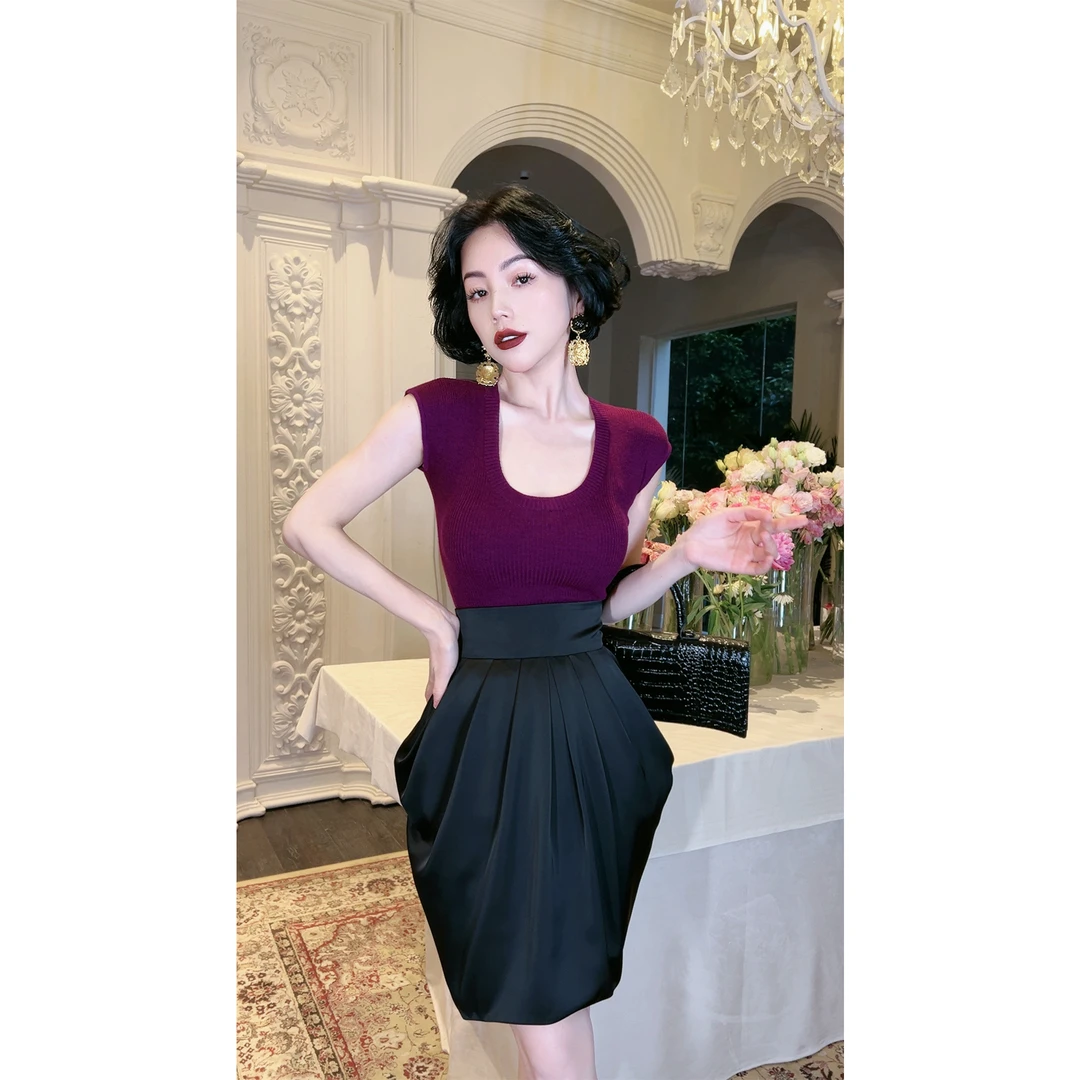 LYXJ【黑莓乌托邦】夏季短款显瘦气质褶皱半身裙10795