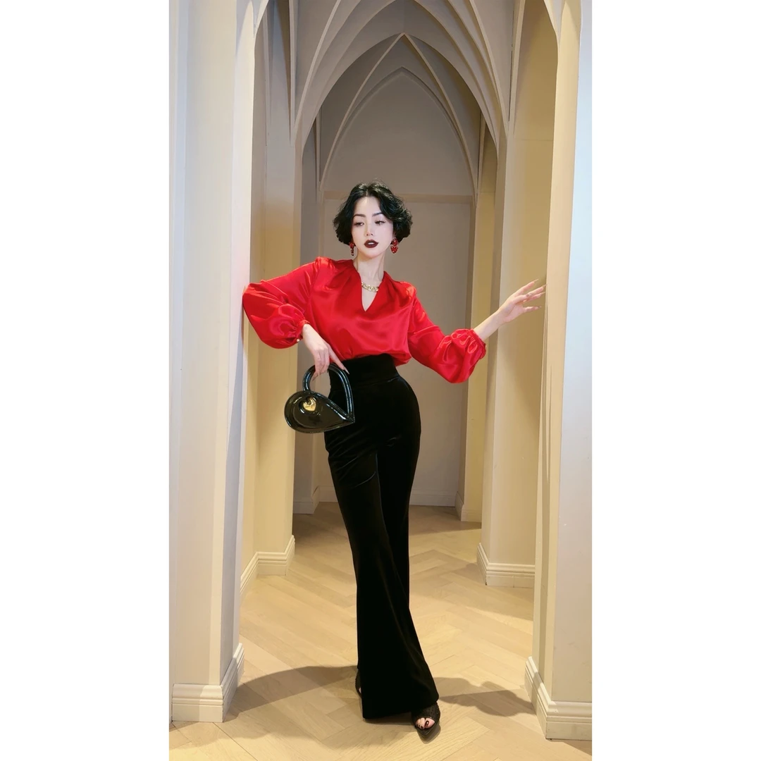 LYXJ【罗兰魅力】春秋款高腰时尚修身微喇阔腿裤10770