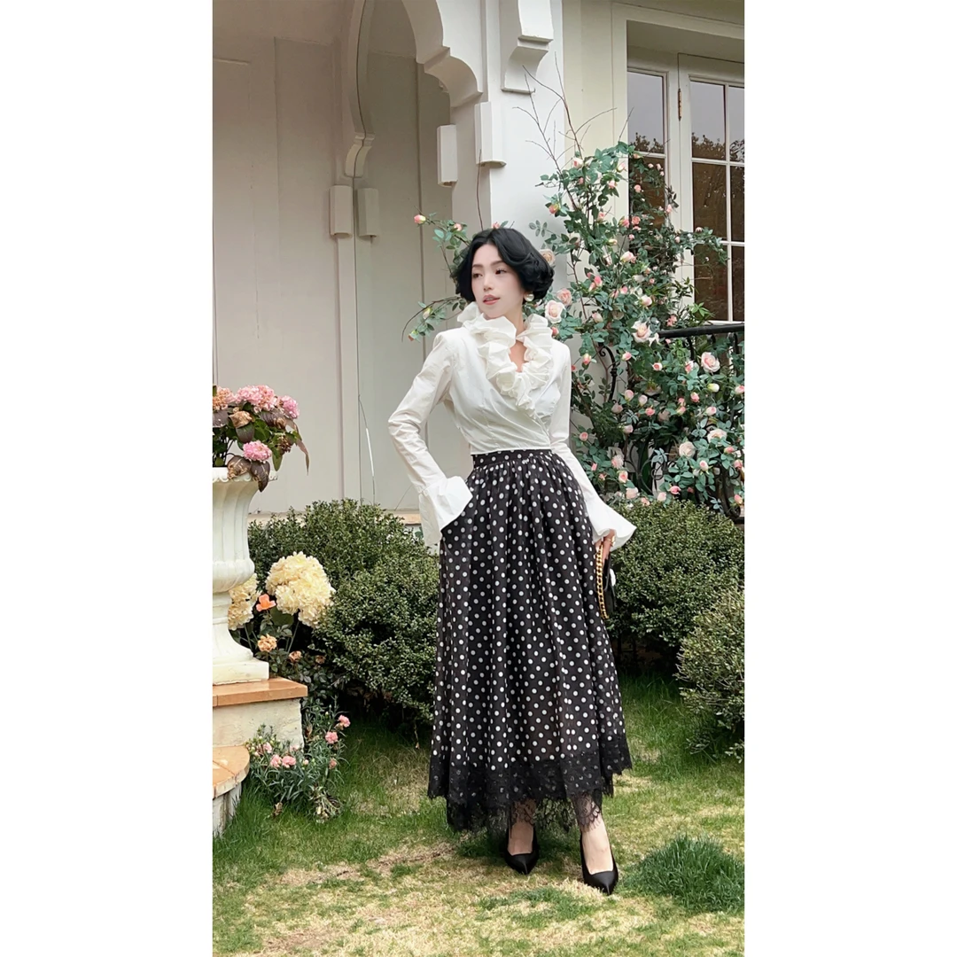 LYXJ【波尔卡圆点】气质复古高腰长款百搭显瘦半身裙10884