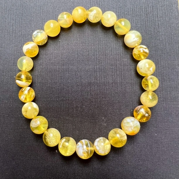 精品荧光妖白琥珀蜜蜡手串荧光白花琥珀蜜蜡单圈琥珀手串时尚百搭