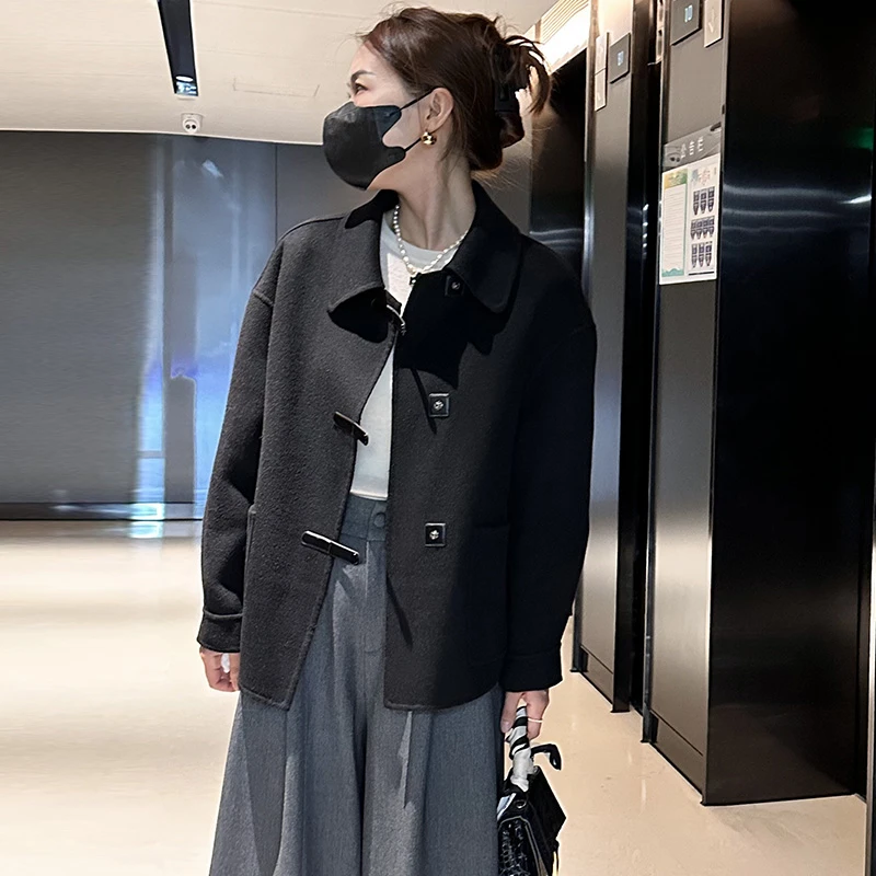 2024秋冬双面100%羊毛呢大衣高端短款高贵上档次女装外套J23833