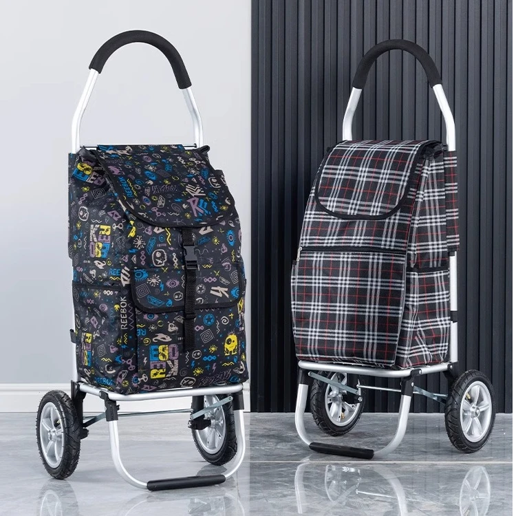 现货购物小拖车买菜小手拉车老年人爬楼带凳可折叠家用快递拉杆车