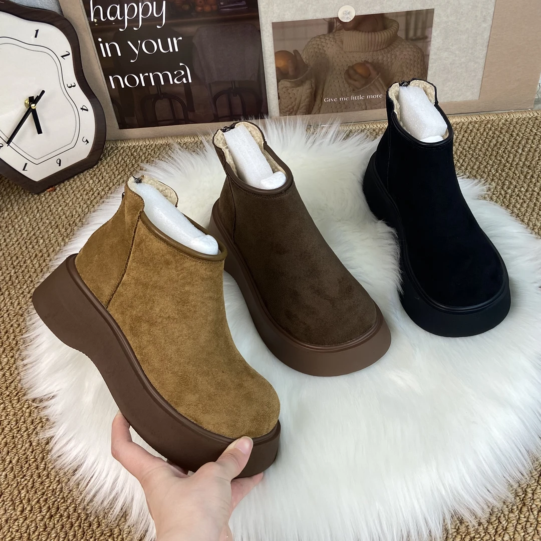 马丁靴女2025冬季新款套筒大头松糕加绒切尔西靴勃肯短靴上班族