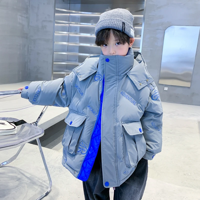 AS「冬暖灰蓝」冬季男童潮牌时尚羽绒服加厚冬装男孩K224YRF18850