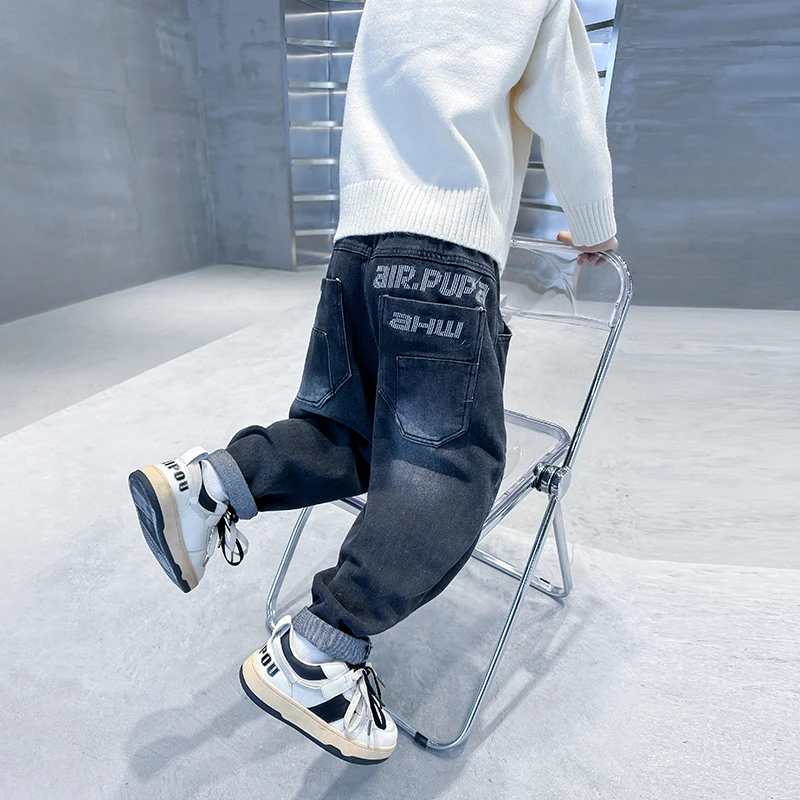 AS「黑盐潮笛」加绒做旧牛仔裤男童秋装厚款长裤宽松K224KZ1680