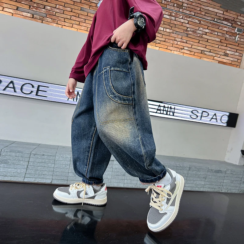 男童春秋装复古宽松工装牛仔裤2023新款中大儿童男孩秋K233KZ3578