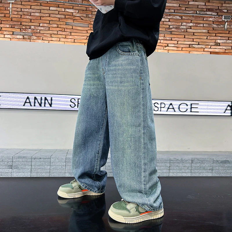 男童秋装复古宽松阔腿牛仔裤2023新款长裤中大儿童春秋K233KZ3463