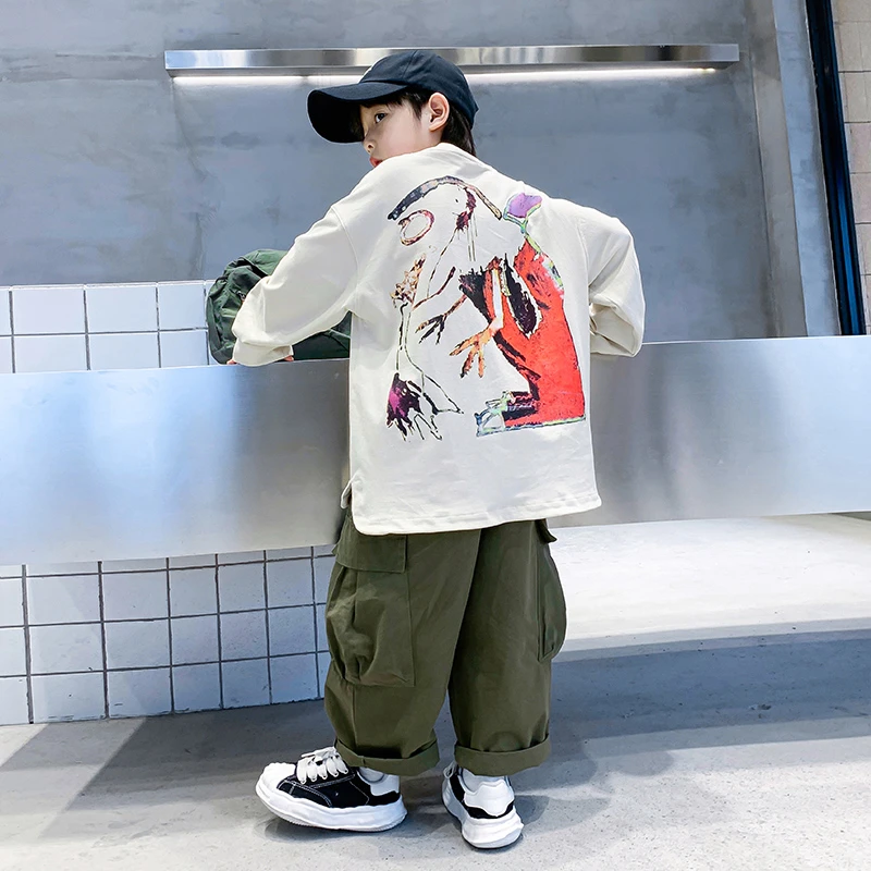 男童早秋涂鸦长袖T恤2024新款中大儿童宽松衣服男孩秋K233WY3426