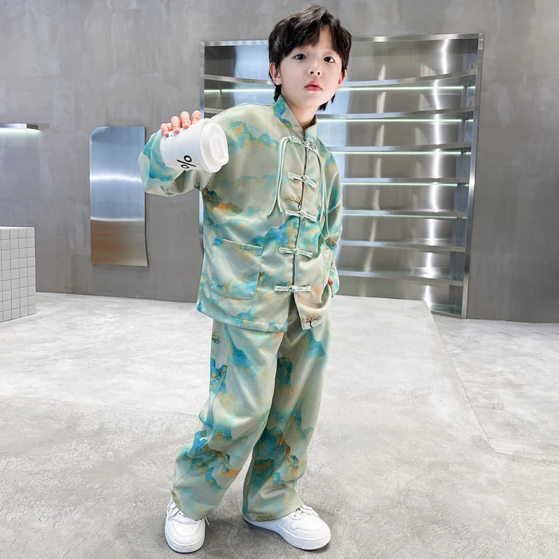 汉服男童中秋节2023新款秋款古唐装远山黛国风盘扣套装K233HFF25