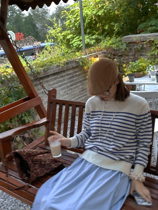 Nananzhuo 秋冬Y系列复古羊绒条纹毛衣