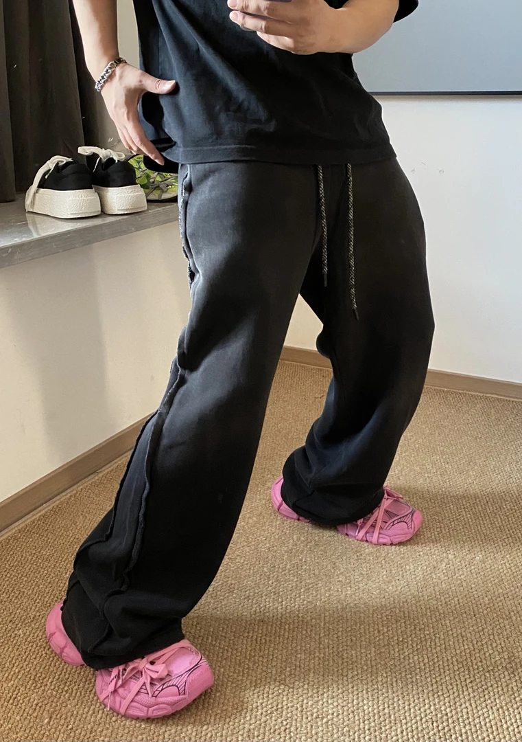 YZD【私订新品】渐变水洗拼接毛边立体重磅500g休闲卫裤男y13