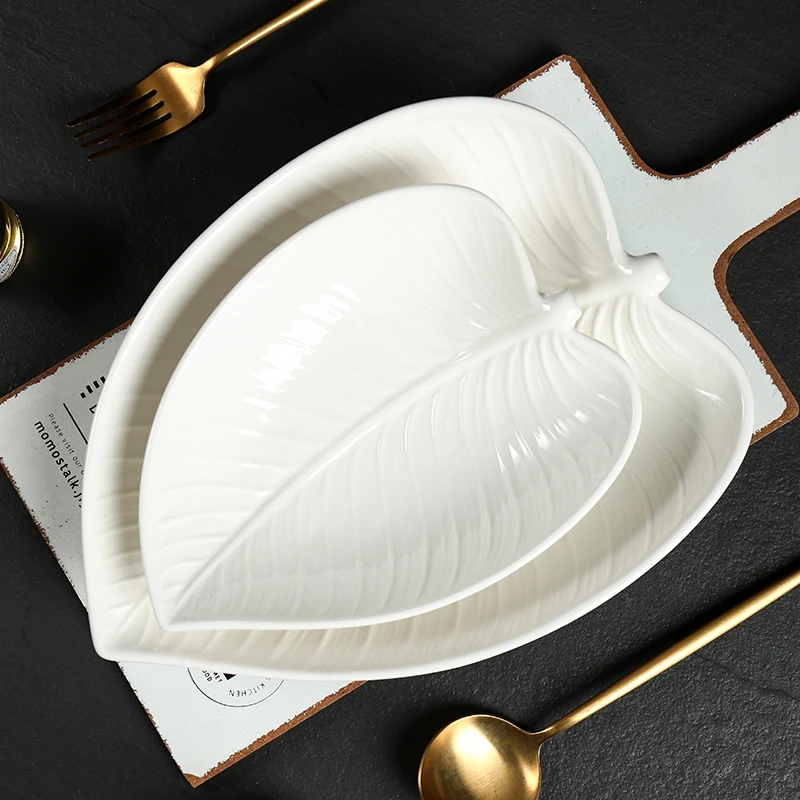 树叶纹理家用陶瓷菜盘餐具排盘高颜值高档网红款2025新款爆款大号