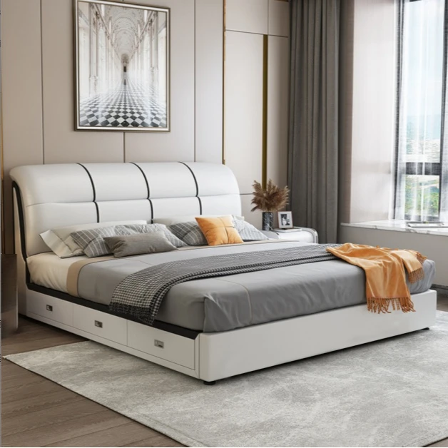 G5#北欧软包抽屉简约大床主卧1.5米榻榻米1.5米高箱储物婚床