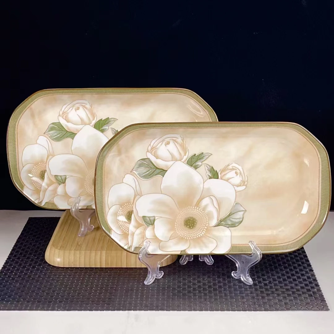 【山茶花12英寸鱼盘2个】釉下彩陶瓷家用蒸鱼盘红烧鱼盘子