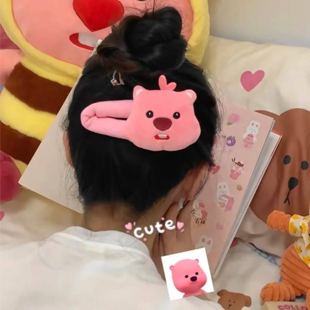 Loopy小海狸掰掰夹可爱卡通少女心发夹刘海夹碎发夹大号夹子甜美
