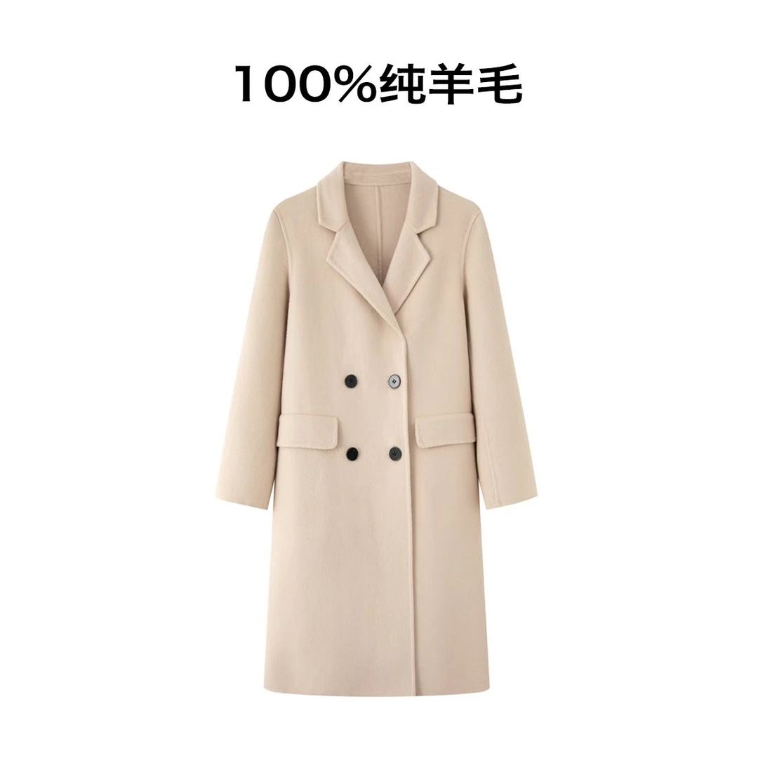 【达人专属】高端气质女装双面羊毛大衣外套双排扣呢子大衣2216