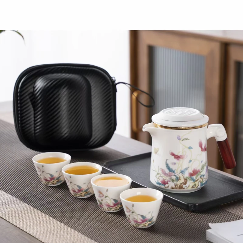羊脂玉白瓷快客杯一壶四杯便携式旅行茶具小套装办公室家用旅游