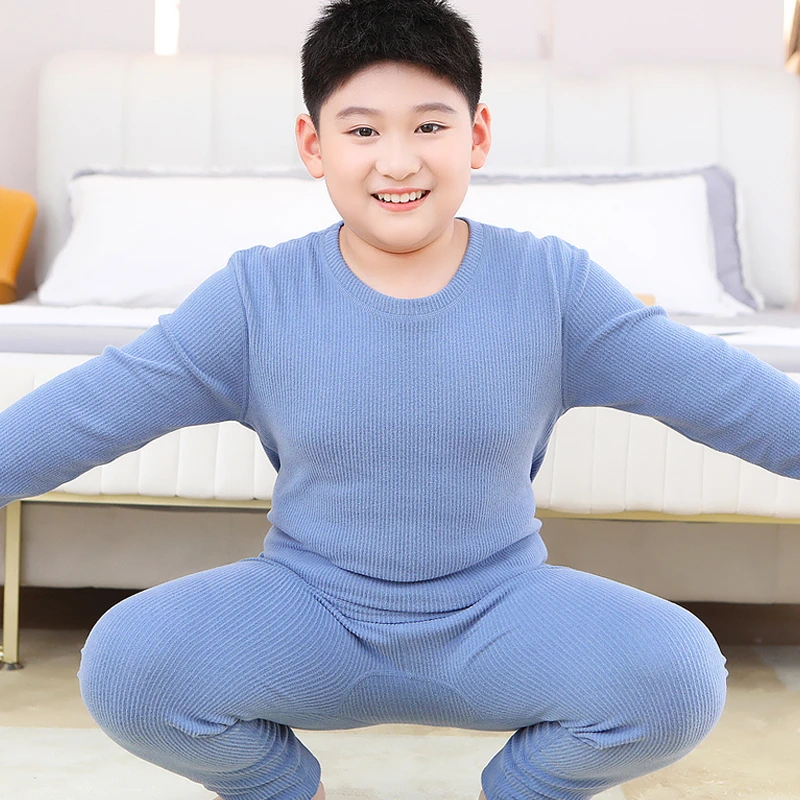 胖童蜂巢保暖内衣套装加绒秋衣秋裤大童加肥加大儿童加厚打底秋冬