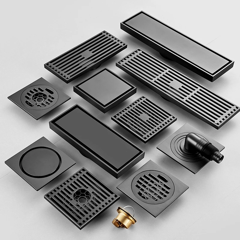 全铜地漏防臭卫生间枪灰色加长条隐形下水道过滤网洗衣机浴室淋浴