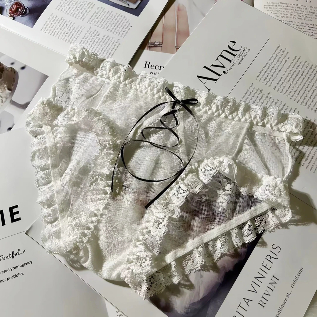 纯欲性感镂空蕾丝边内裤女甜美透气网纱花边高颜值蝴蝶结